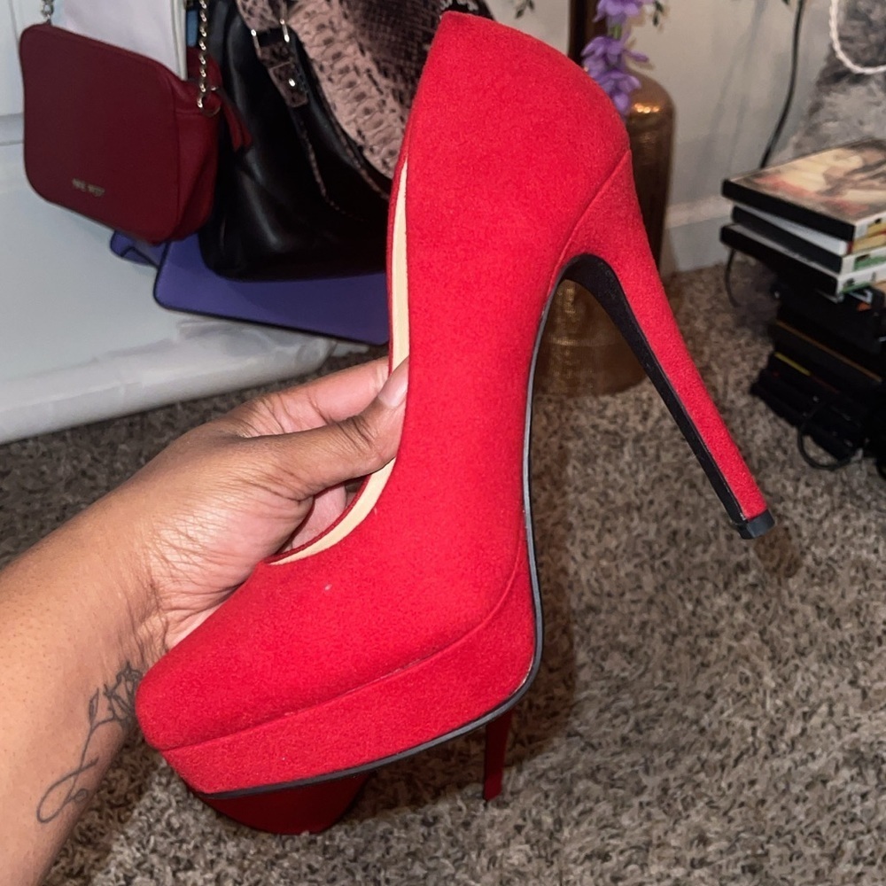 Heart in D Suede Red Chic Women's Heels - Picture 6 of 9